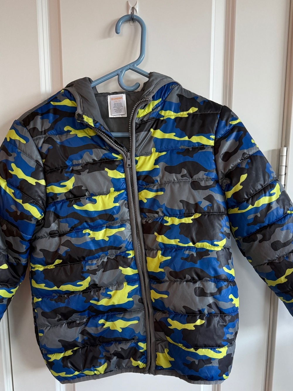 Gymboree Blue Gray Black Neon Yellow Camo Puffer Jacket